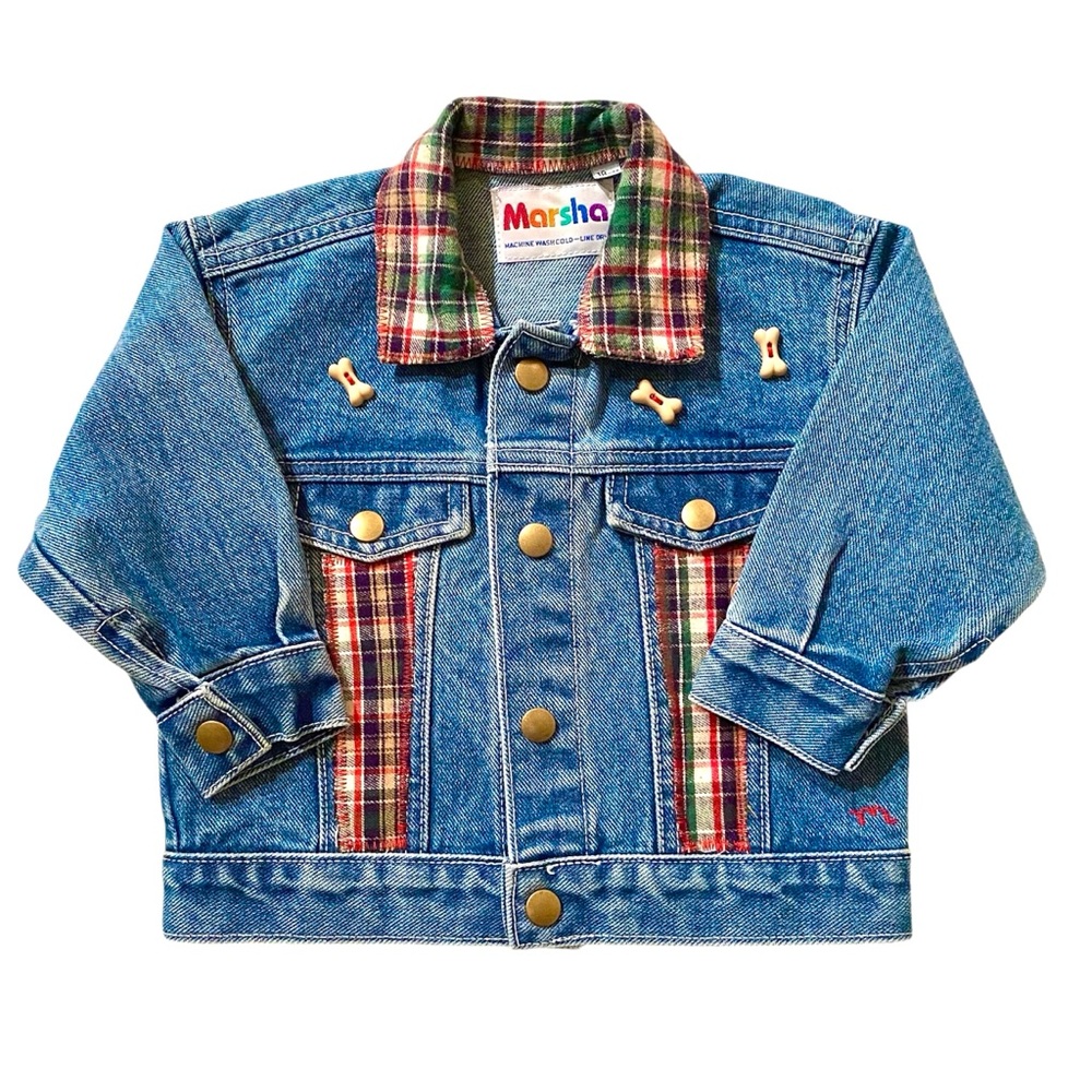 VINTAGE MARSHA INFANT 18 MONTH DENIM JACKET WITH FUZZY PUPPY ON THE BACK NWOT
